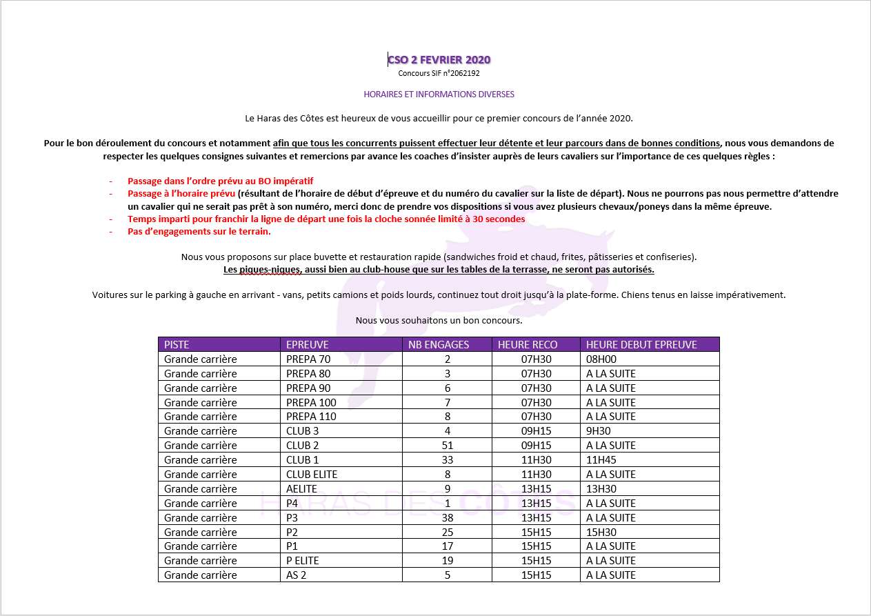 Horaires CSO 2 fevrier 2020